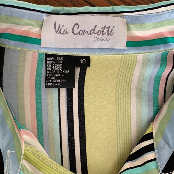 VINTAGE Neon Green Striped Button Up Blouse by Via Condotti 100% Silk Womens Siz - Picture 4 of 4